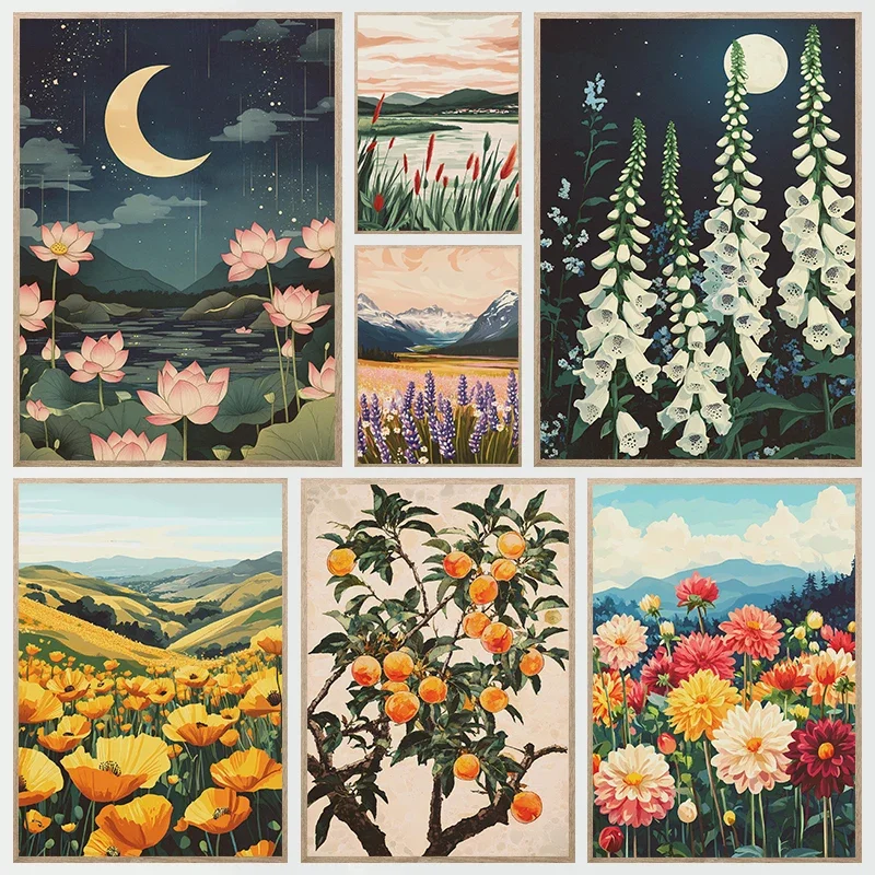 1pc frameless Canvas painting Modern Natural Scenery Snow Mountain Grassland Flower Plant Art Poster Canvas Paintings Wall Art P