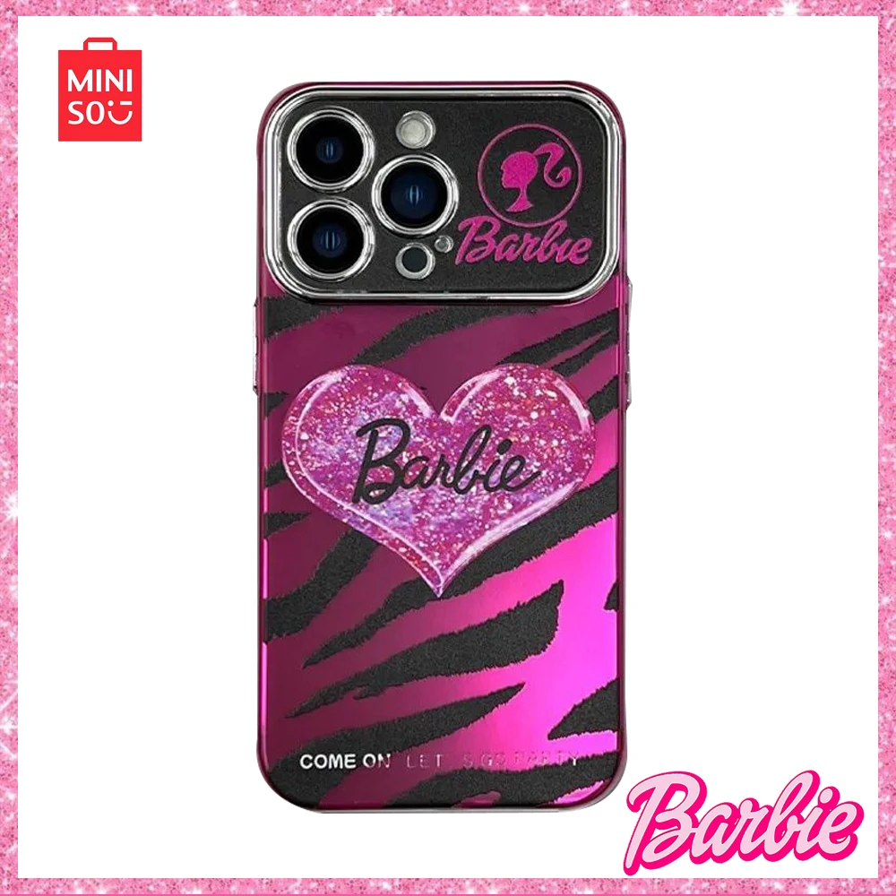 

Miniso Barbie Windows Rose Heart Glitter English Iphone14/13/15Promax Full Cover Slamproof Phone Case Girlfriend Gift