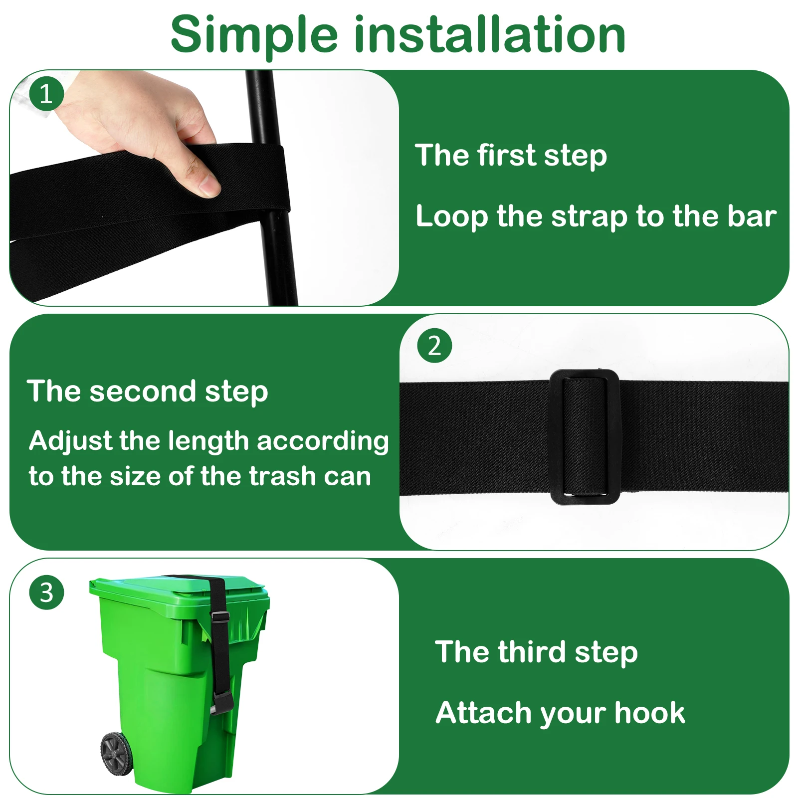4Pcs Trash Can Lid Lock 76-130cm Length Adjustable Garbage Strap Wear-Resistance Trash Can Bands Reusable Garbage Can Locks for