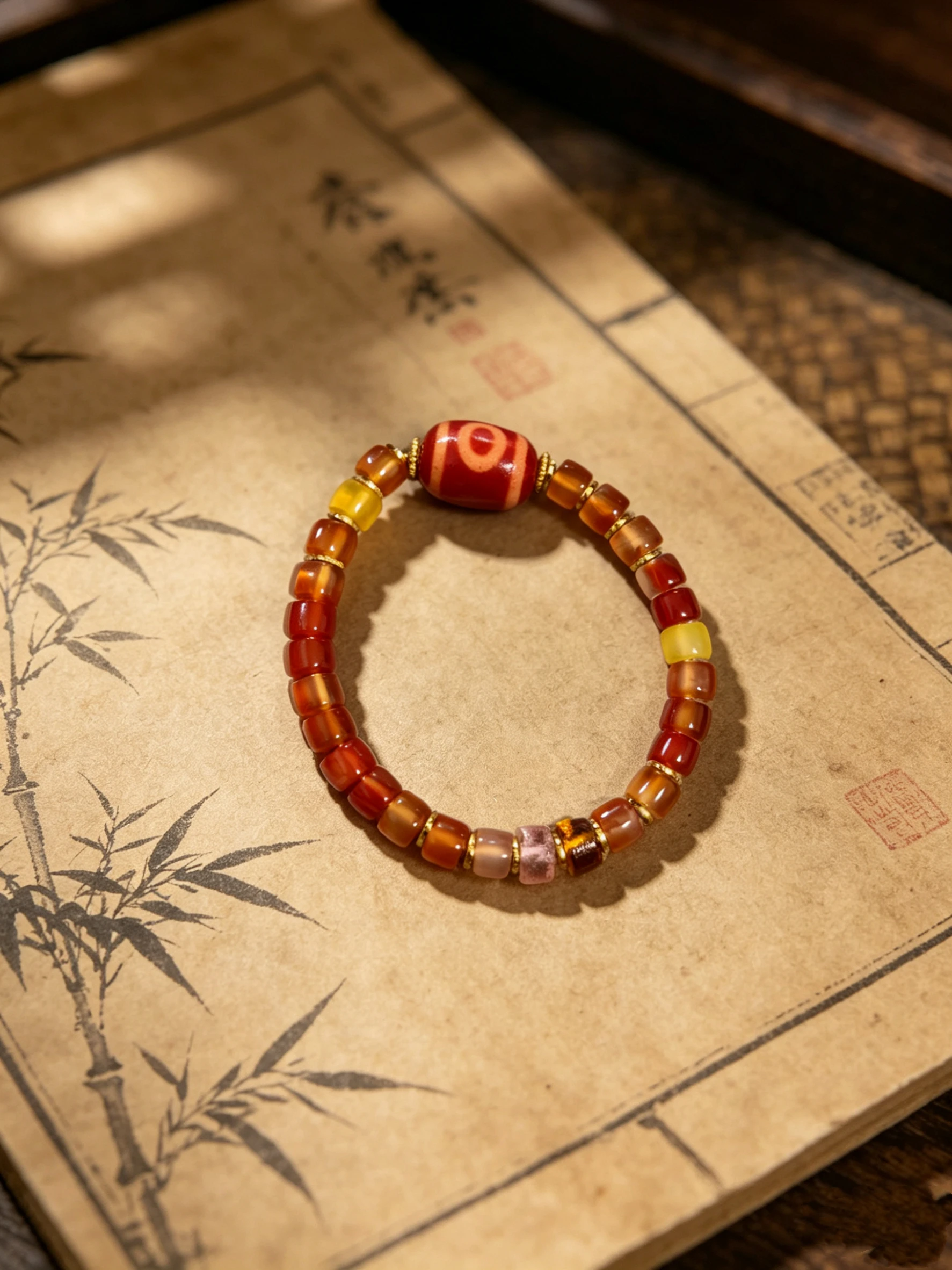

Vintage red agate beaded stretch bracelet