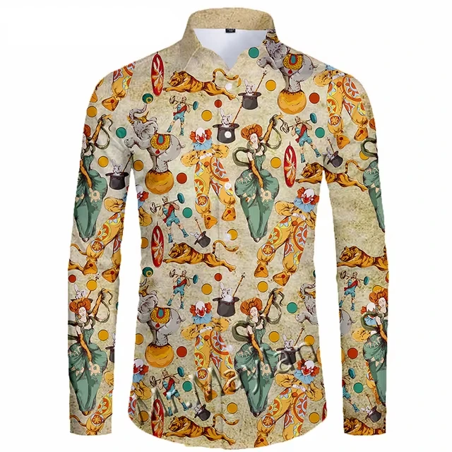 

Men's Fall Shirts Casual Shirts Trendy 3D Digital Print Printed Long Sleeve Tops Men's Prom Cardigan Shirts,