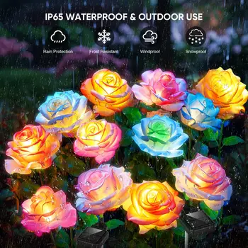 Solar Garden Lights Outdoor Multi-Color Changing LED Waterproof Rose Flower Solar Lights Landscape Pathway Garden Decor Gifts for Women 4