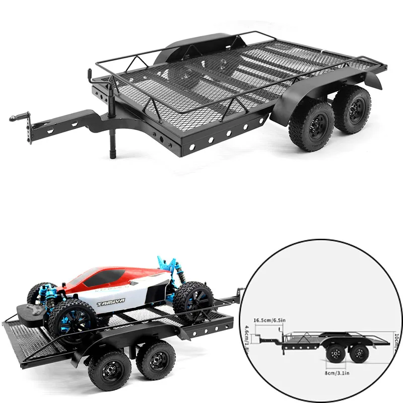 

1PCS Simulation Metal Double Axle Trailer for 1/10 RC Crawler Car Traxxas TRX4 SCX6 SCX10 D90 Accessories