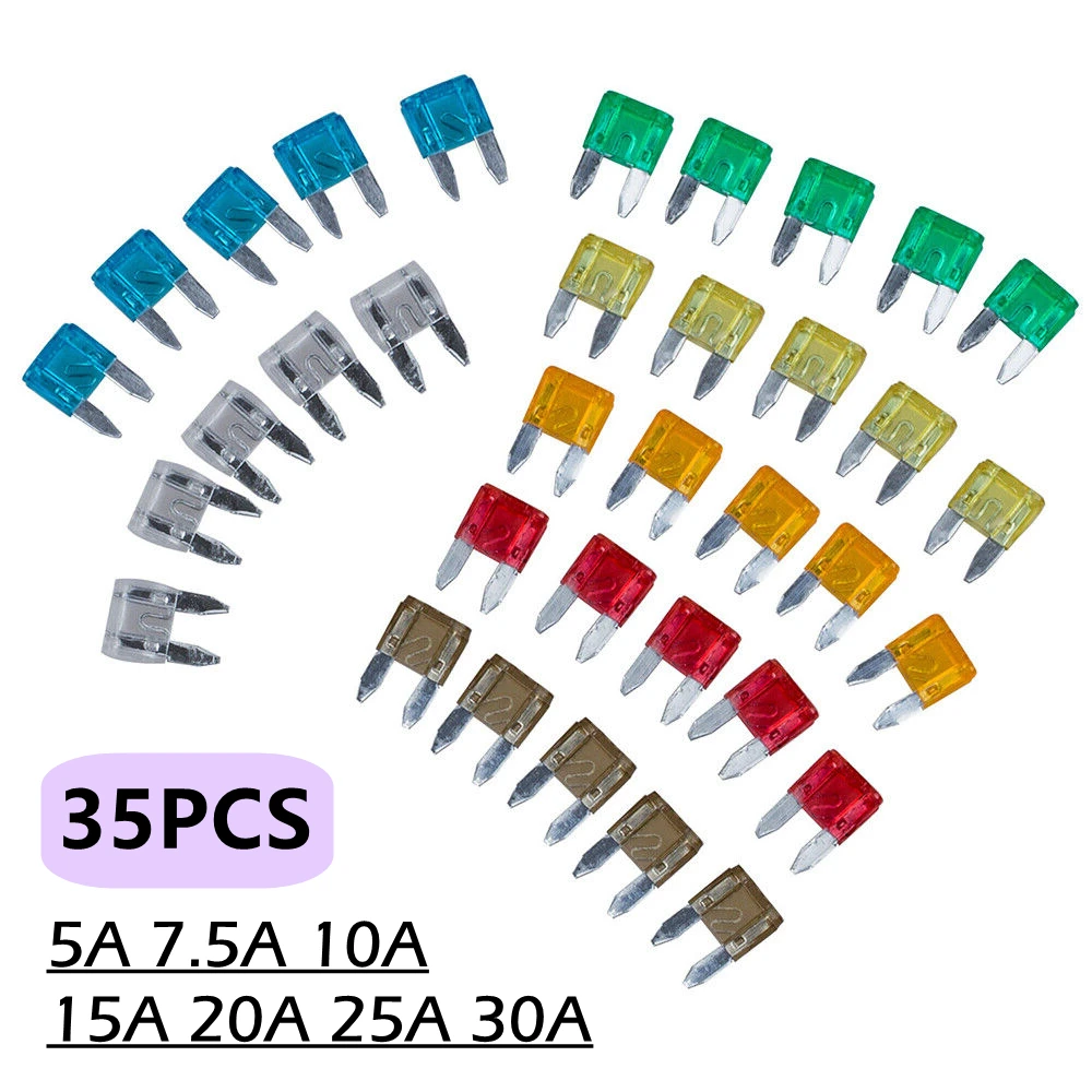 35PCS  Aluminum Small Car Fuse 5A 10A 15A 20A 25A 30A  Mixed Set Automotive Blade Fuse Assortment Assorted Kit