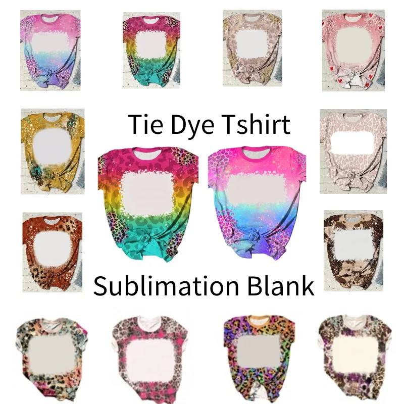 Polyester Tshirts For Sublimation Fashion Tiedye T-Shirt Short Sleeve Tee Tops For Thermal Transfer Logo Image