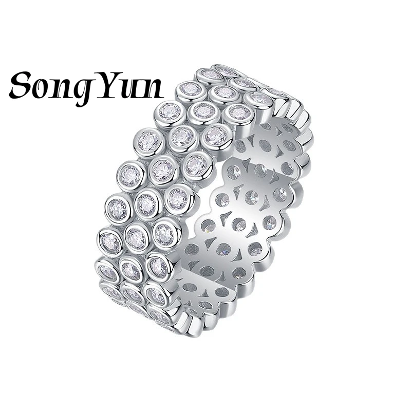 

SONGYUN Luxury Jewelry 925 Sterling Silver Ring Round Moissanite Evening Ring for Spouse 18K Gold Plated SYT Patent Jewellery