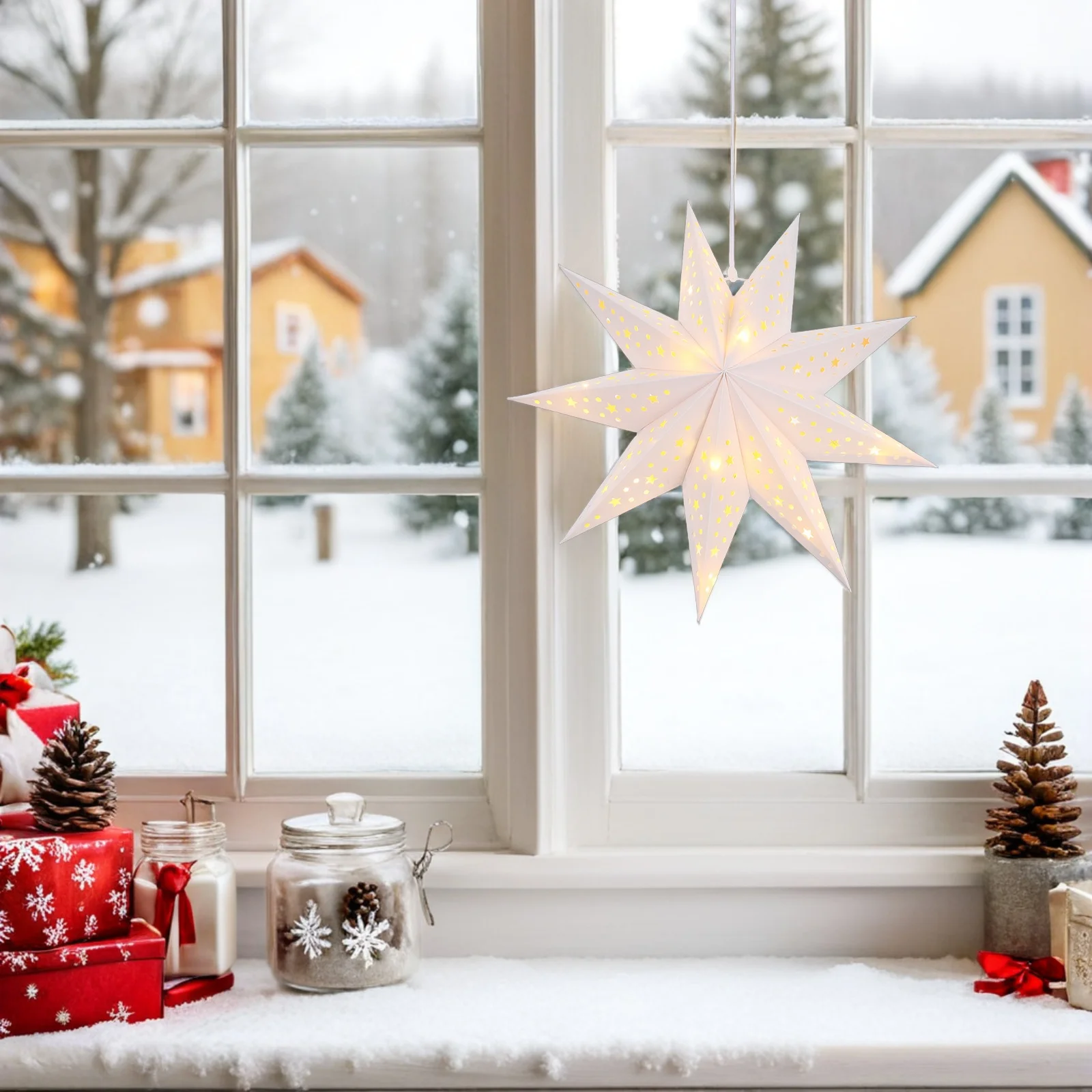 

Star Shaped Paper Lamp Shade Holiday Decoration DIY Christmas Light for Indoor Outdoor Events