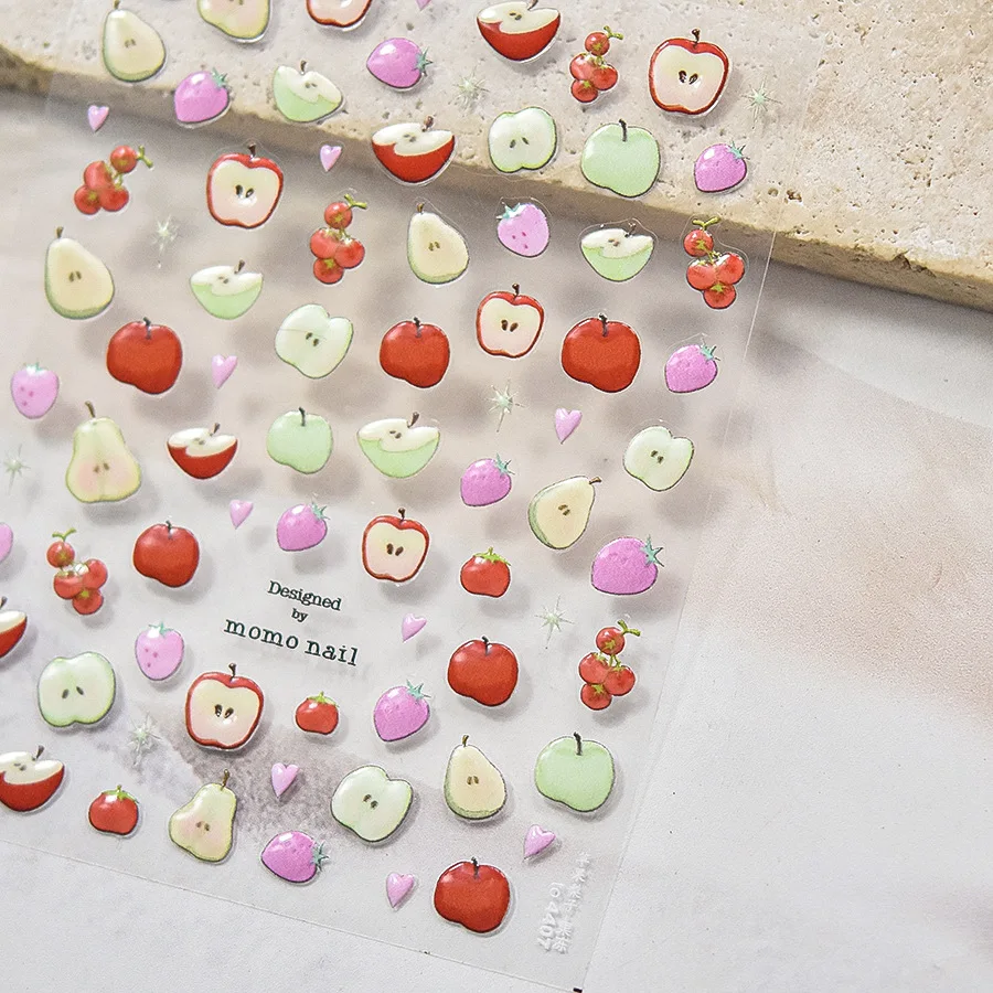 5D Aardbei Kers Verse Zoete Vruchten Strik Liefde Hart Citroen Nail Art Stickers Zelfklevende Decoraties Nagelmanicure Sticker