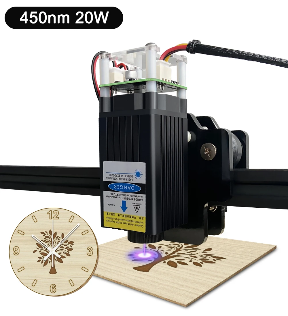 Arbre LASER 20W Module Laser 450nm 40W TTL tête de graveur Laser à lumière bleue pour gravure Laser Machine de découpe outils de travail du bois