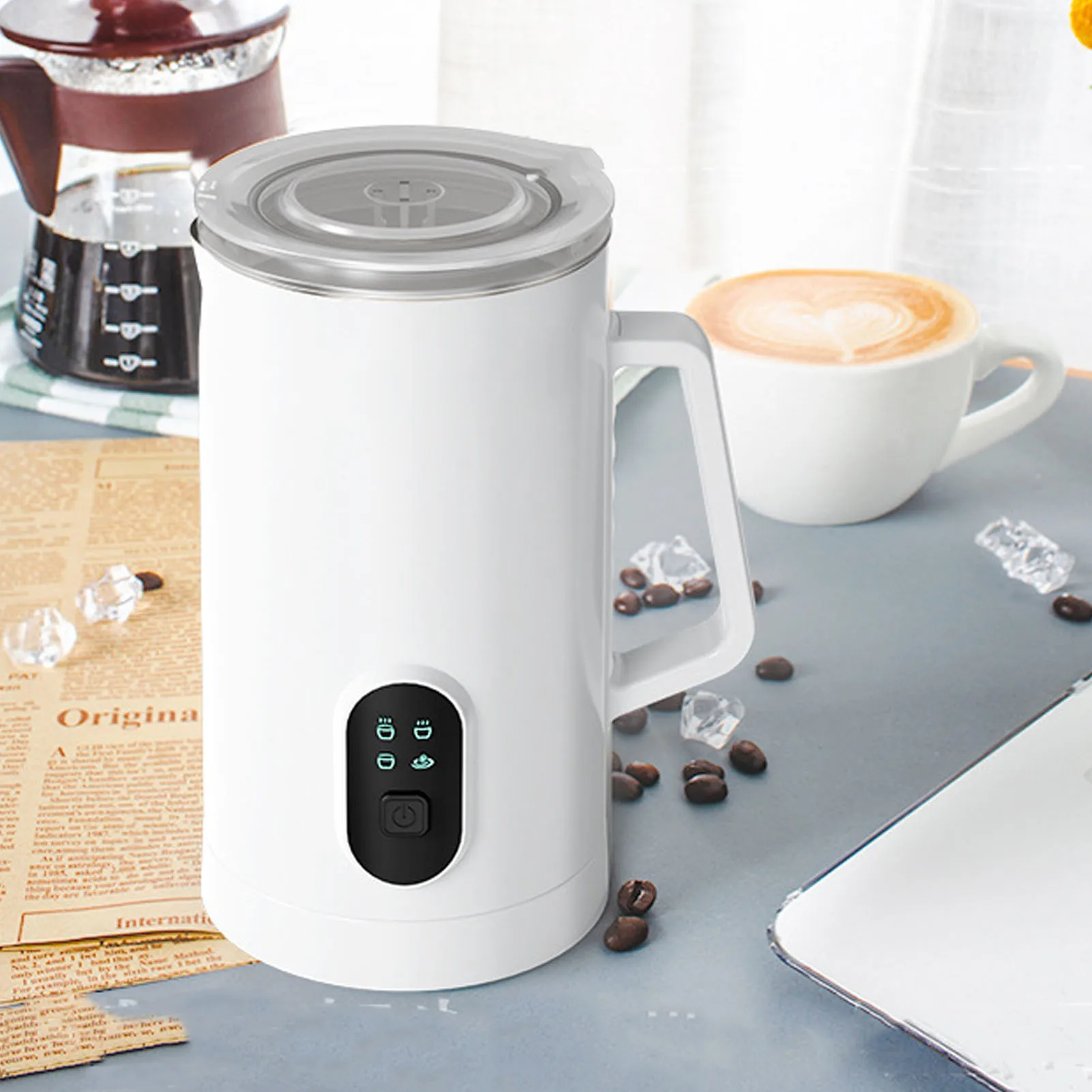 Batedor de leite elétrico 4 em 1, vaporizador automático de aço inoxidável 304, fabricante de espuma quente e fria para latte, cappuccino, chocolate quente