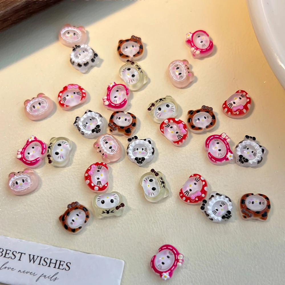 10 قطعة قبعة يرتدي مرحبا كيتي الكرتون مسمار السحر ثلاثية الأبعاد لطيف القوس القبعات KT القط مسمار اكسسوارات ليوبارد الوردي الأحمر كيتي مسمار أجزاء #2