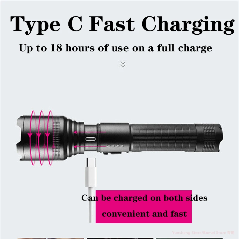 Bright Portable Tactical Flash Light  Powerful XHP60 LED Flashlight Waterproof Lantern Torch Zoomable Outdoor Camping LED Torch