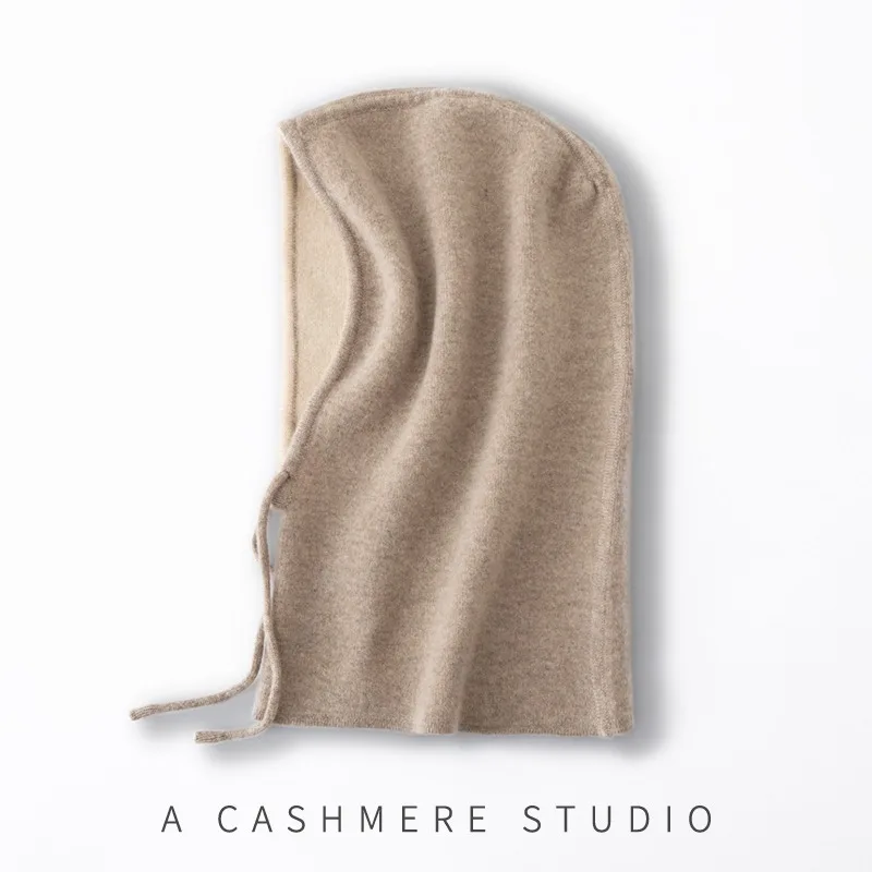 

100% кашемир с капюшоном, двухслойная двухцветная вязаная шапка-балаклава, приятная для кожи, пушистая и мягкая, модная для зимы