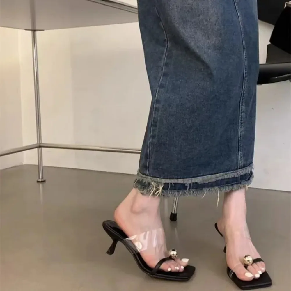 Mid Heel Sexy Slippers High Heels 2024 New Summer Brand Design Women's Shoes Slim Heels Fashion Open Toe Quality Women's Shoes