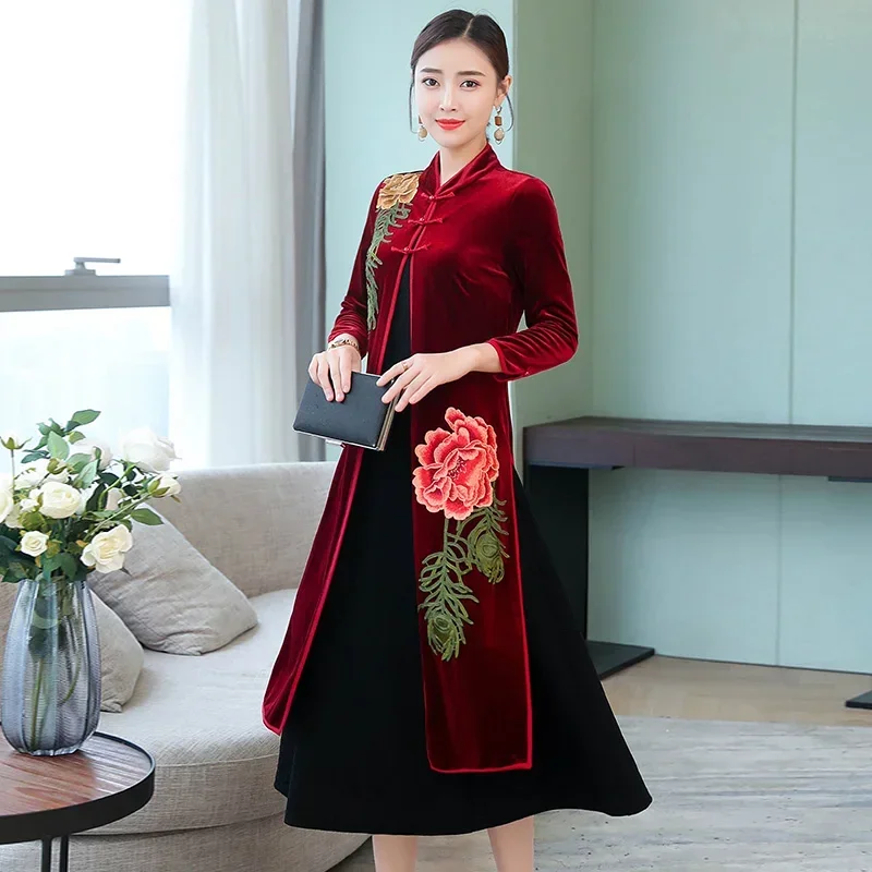 Qipao Traditional Oriental Velvet Cheongsam Wedding Dress Modern Chinese Asian Dresses Ff2557 MN3