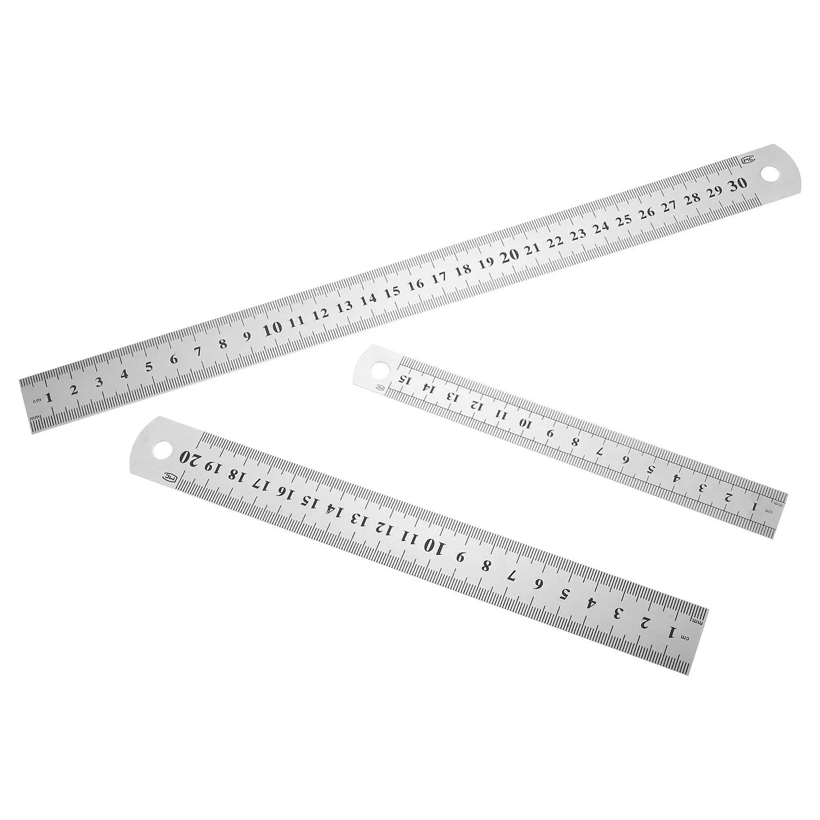 3Pcs Steel Ruler Set 15cm 20cm 30cm Double Side Straight Metal Rulers for Craft Measurement School Use Drawing