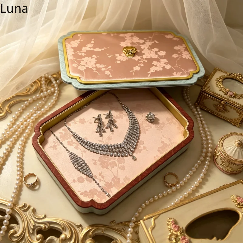 Silk Brocade Jewelry Tray with Cover, Ramadan Gift for Women, High-End Display Box for Bracelet & Necklace, Counter Prop