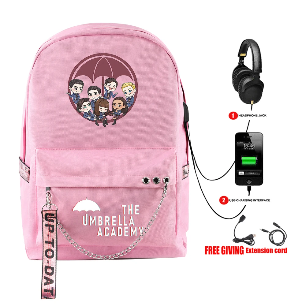 Classic THE UMBRELLA ACADEMY Student School Bags Unisex Print Oxford Waterproof Notebook Usb Rechargeable Travel Backpacks