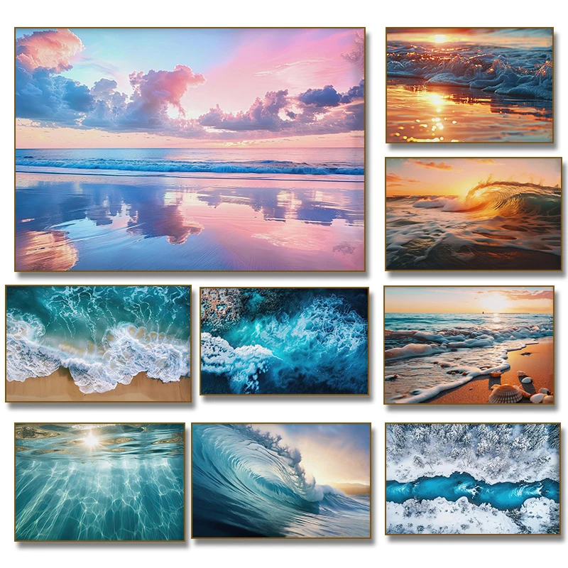 1pc frameless Canvas Painting Nordic Nature Landscape Poster Modern Blue Sky Sea Beach Ocean View Canvas Painting Print Wall Art