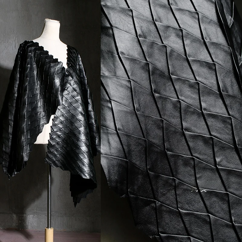 

Двухслойная ткань из искусственной кожи с ромбовидным узором и плиссированной текстурой для пошива пальто и одежды, материал для трансформации текстиля