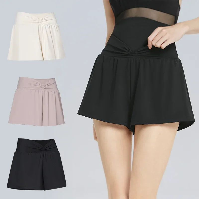 2025 New Women Ballet Shorts Adult Waist Pleate Shorts Dance Training Sport Jogging Yoga Ballerina Dance Swimwear Shorts