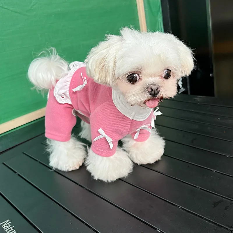 Pet Dog Lace Four Legged Pants Cat Clothing Winter Four Legged Shoulder Straps Hoodie Plush Thick Casual Teddy Bear Clothing