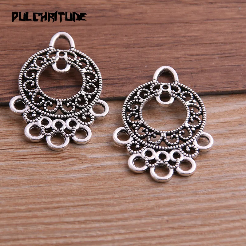 6pcs 27*37mm Two Color Zinc Alloy Necklace Charm Jewelry DIY Hollow Simple Round Connector Pendant Necklace