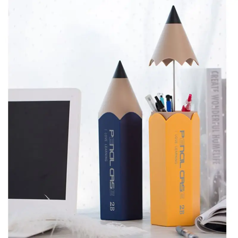 Creative Pencil Shape Pen Holder Desktop Organizer Stand Stationery Storage Office School Supplies Dustproof Pen Holder With Lid