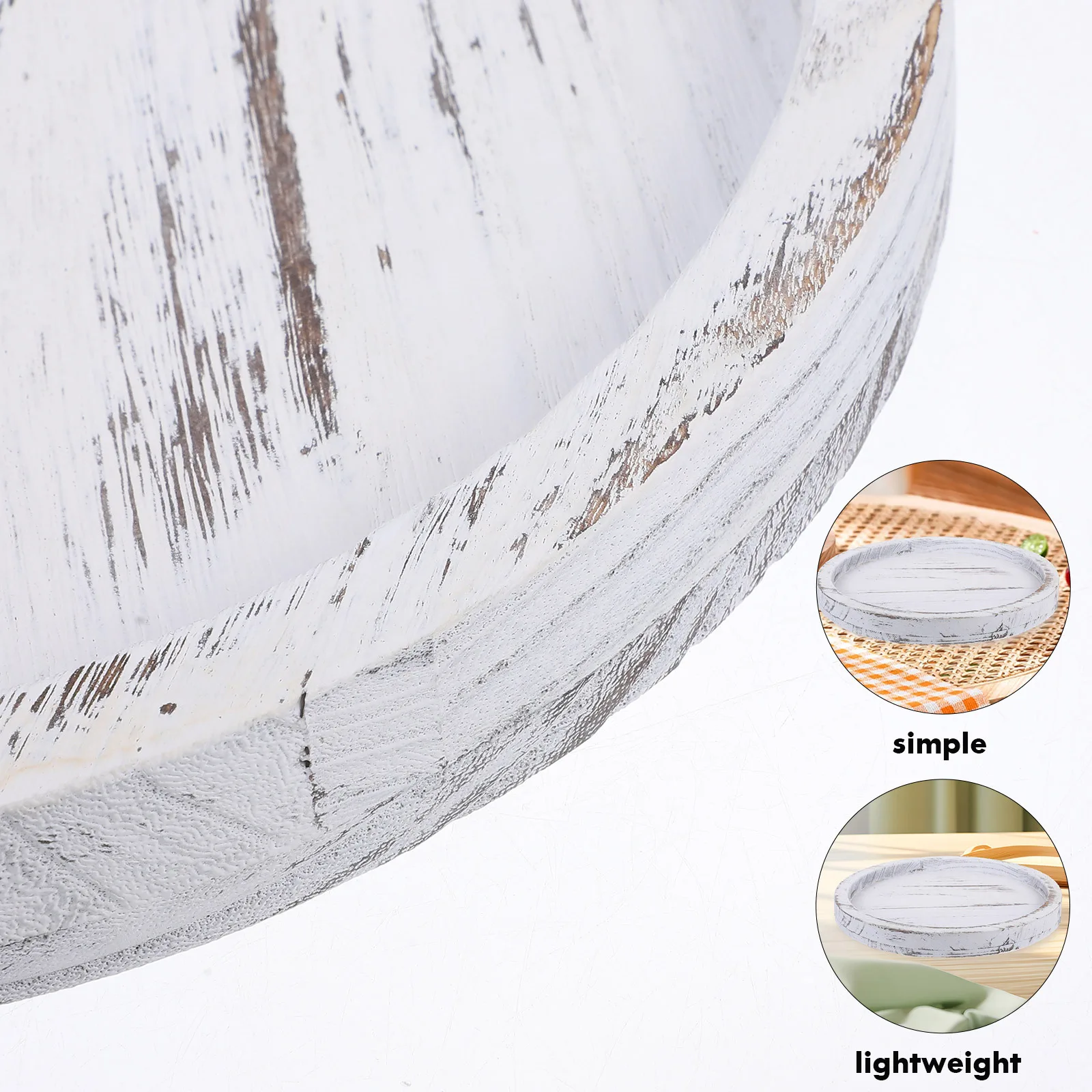 

Vintage Round Wooden Tray Rustic White Serving Plate Decorative Coffee Table Tray for Home Kitchen Fruit Cake Dessert Serving