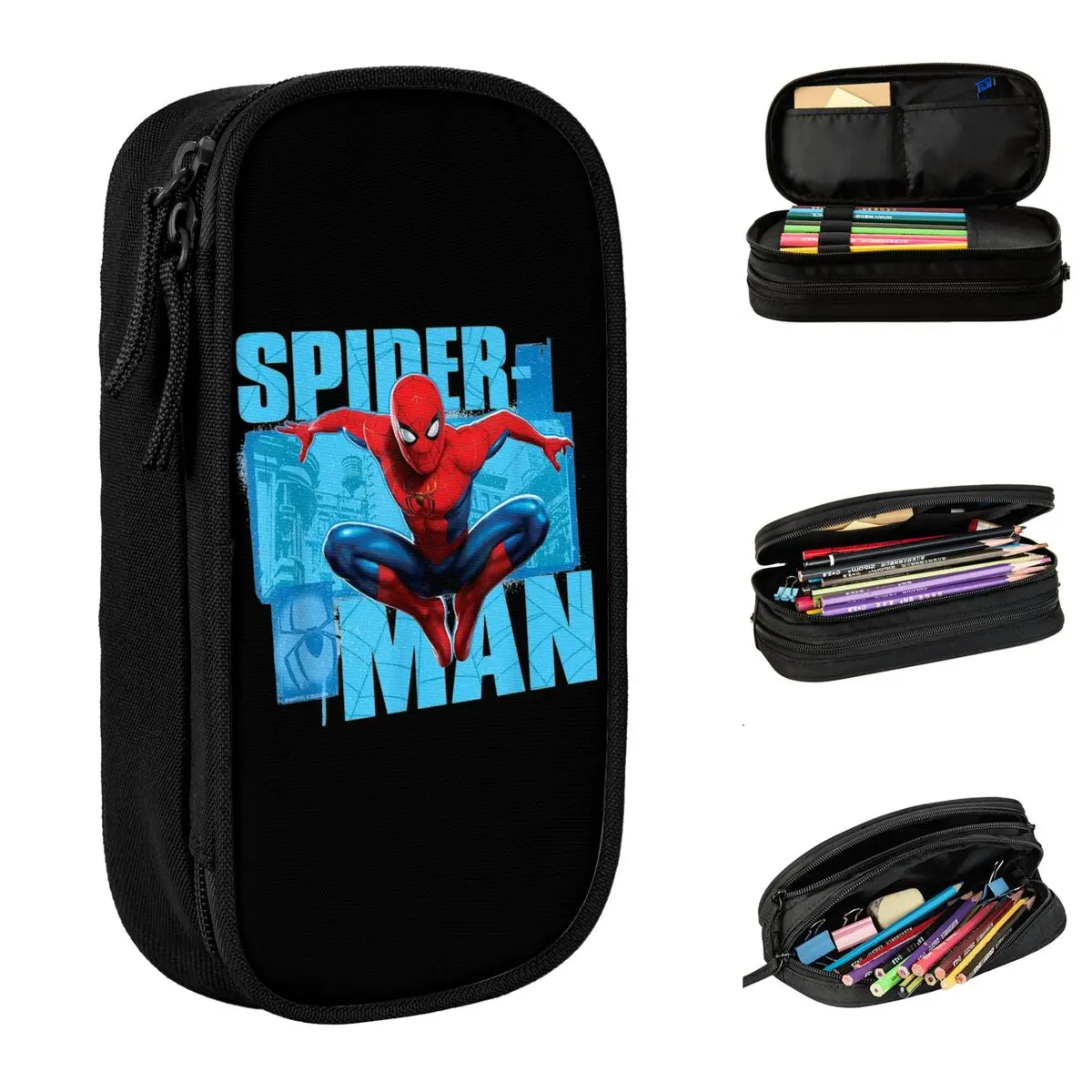 Spider Man Jumping Superhero Pencil Case Cute Pen Holder Bag Kids Big Capacity Students School Zipper Pencil Box