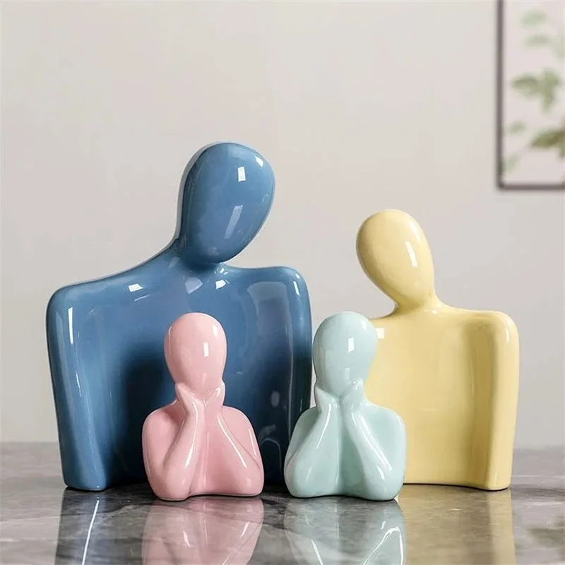 Modern Abstract Porcelain Family Figurine Ceramic Parents Miniature Kids Ornament Wedding Anniversary Decor Birthday Gift Craft