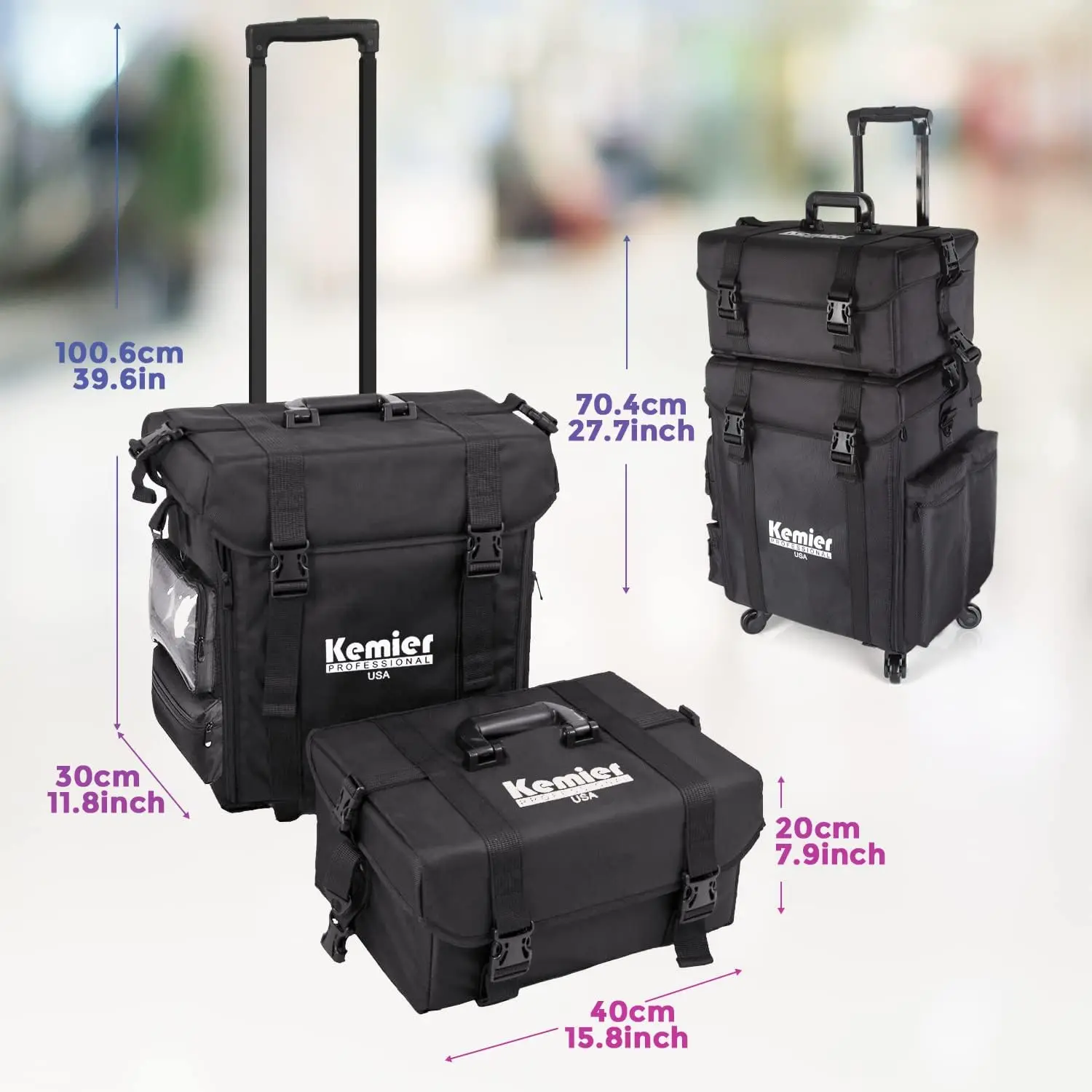 Professional Rolling Makeup Train Case with Removable Wheels and Storage Drawers for Artists and Stylists