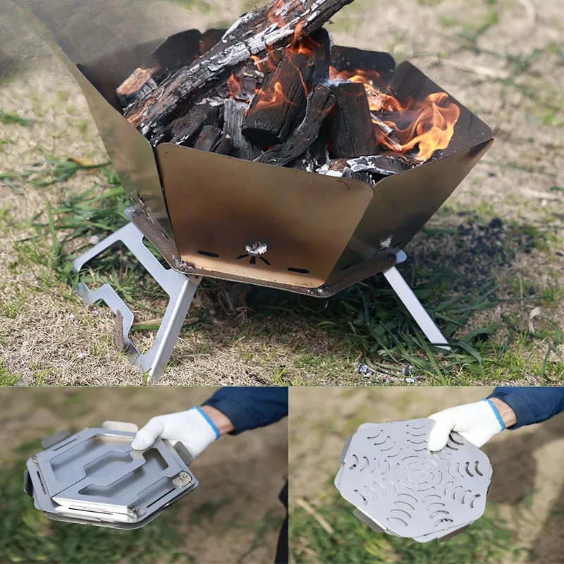 SmiloDon Camping Brazier Folding Bonfire Stove Portable Firewood Burner Campfire Furnace Outdoor Fire Wood Stove Burner Heater