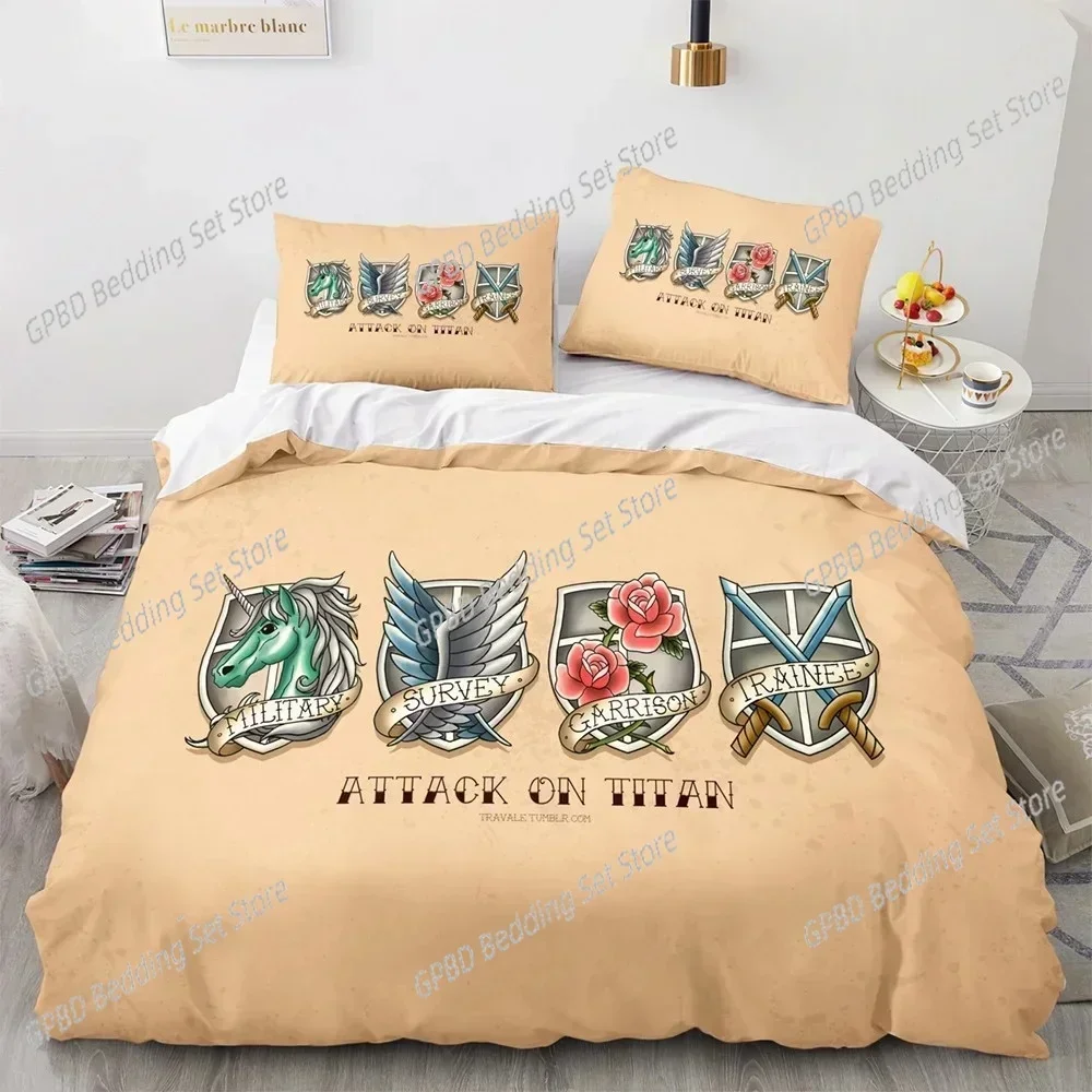 2025 Luxury New 3D Print Anime Attack on Titan Bedding Set Duvet Cover Pillowcase Freedom Wings Boys Kids Twin Single Full Size