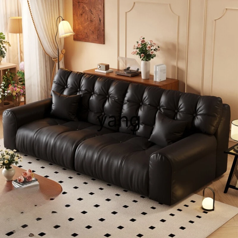 

TGF living room small apartment simple black cat scratching leather straight row sofa double triple