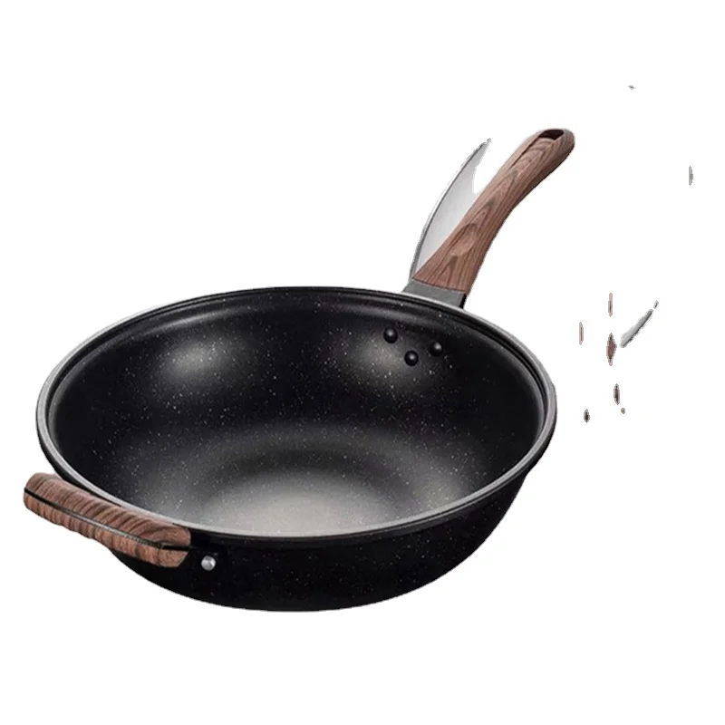 

4 Sizes Medical Stone Frying Pan Thickened Alloy Bottom Pan Household Non-Stick Cookers Less Lampblack Wok With Glass Lid