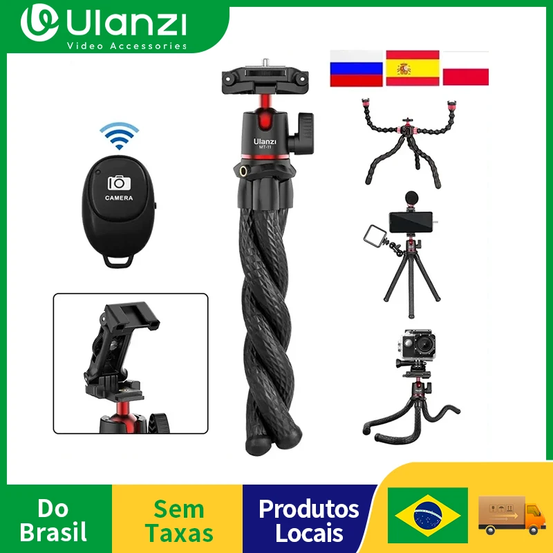 Ulanzi MT-11 Octopus Flexible Tripod For Phone SLR DSLR Gopro Camera Tripod Extend 1/4'' Screw With Ballhead ColdShoe Phone Clip