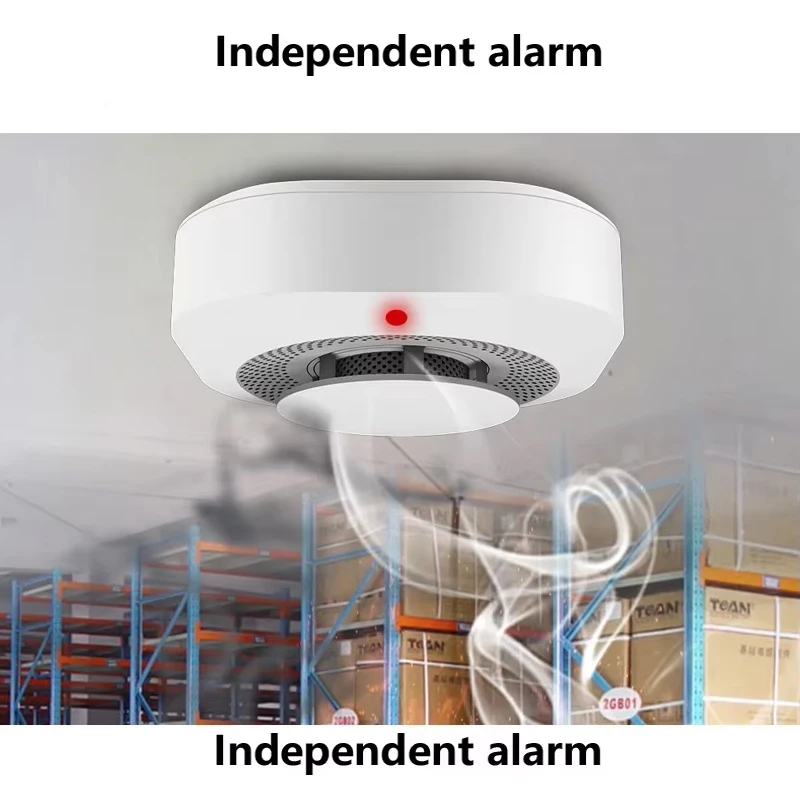 كاشف الدخان اللاسلكي للحماية من الحرائق باللون الأبيض - مستشعر الدخان عالي الحساسية لنظام إنذار المنزل