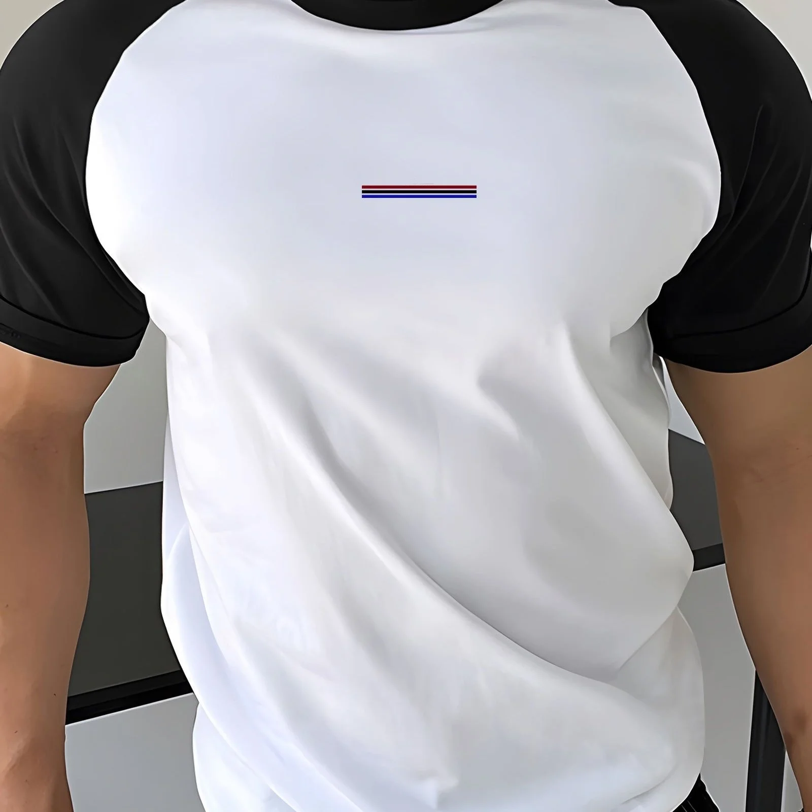 

Simple Stripe Color Blocking Printed Men's T-shirt Summer Daily Trend Raglan Sleeve Tops Leisure Fashion Crew Neck Pullover Tees
