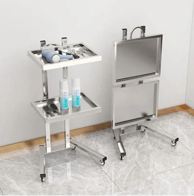 Hairdressing Stainless Steel Two-layer Cart Japanese Folding Beauty Cart Hair Salon Tool Cart Beauty Cart