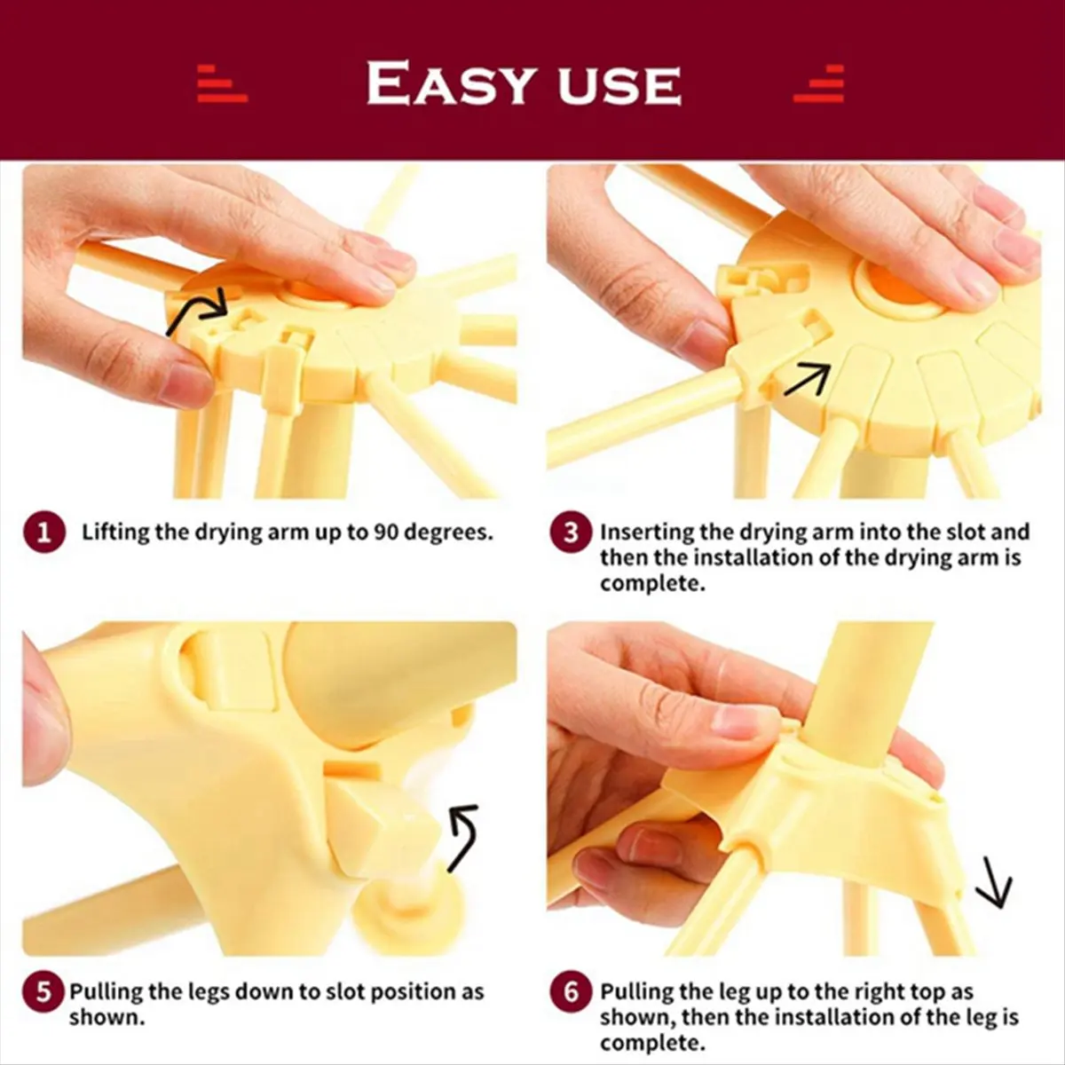 RANA Foldable Pasta Drying Rack, Plastic Spaghetti Hanger Noodle Dryer Stand with 10 Bar Handles