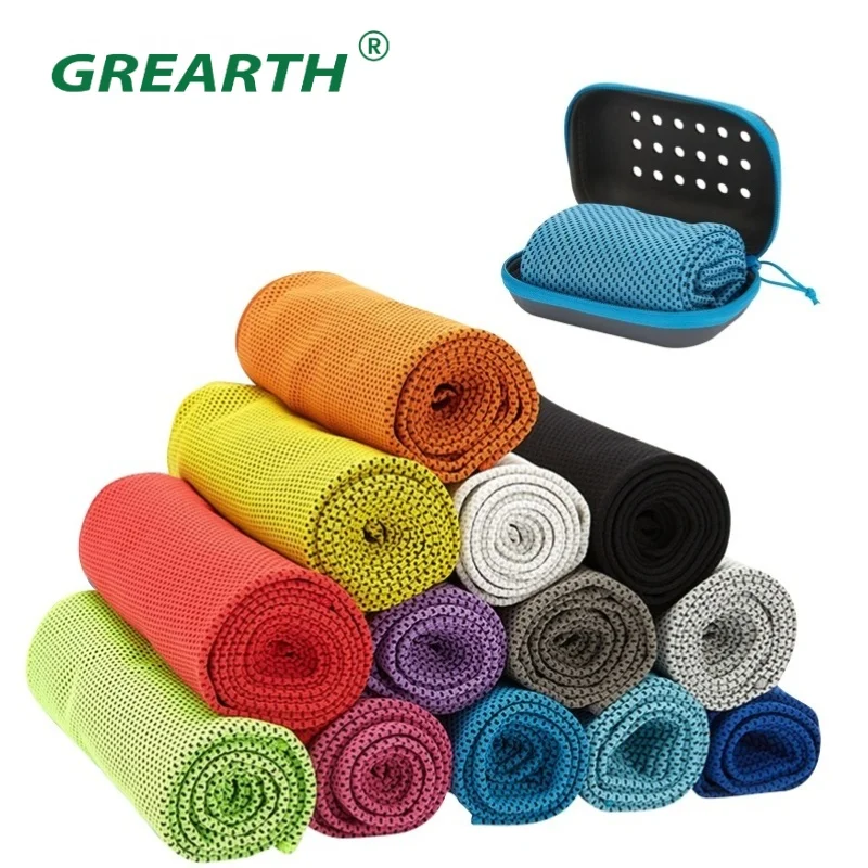 Quick Drying Cooling Towel Soft Breathable Chilly Sweat Absorption Cold Towel with Storage Box Sports Running Yoga Gym Club Hot