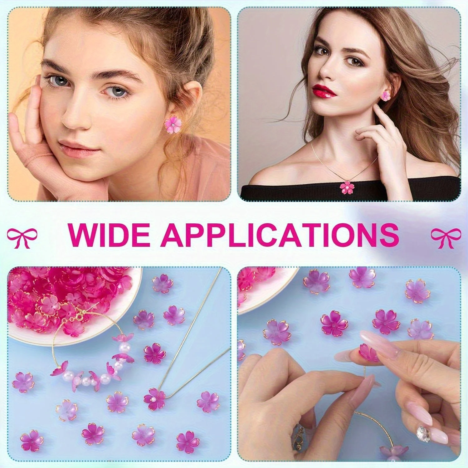 60 Cherry Blossom Beads and 5 Pink Gradient Acrylic Flower Beads Are Suitable for Making Bracelets, Earrings, and Jewelry