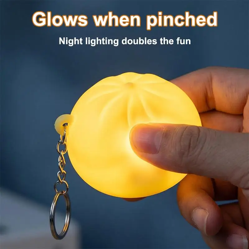 Colorful Dumpling Squishes Stress Balls Fidget Toys Keychain LED Lights Up Food Squishies Bun Decompression Toys Kid Adults Gift