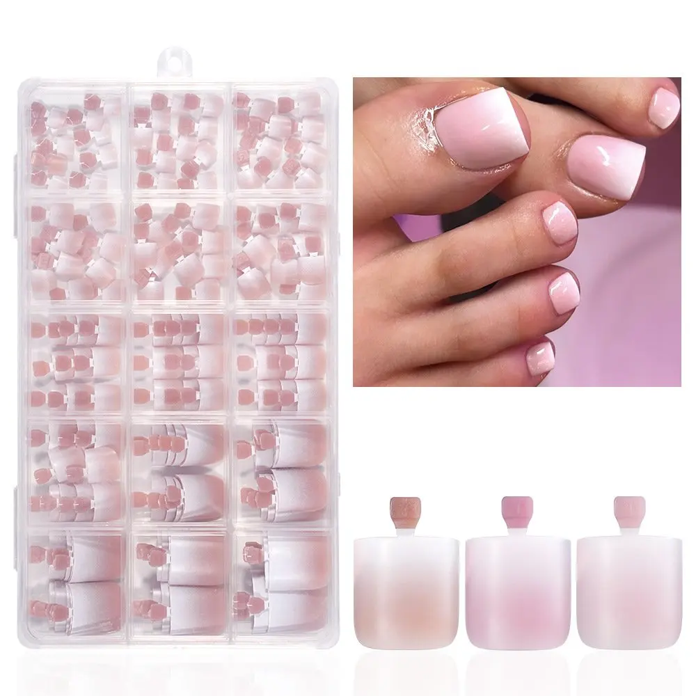 150Pcs Gradient Nude Toe Press on Nails European Short Square Removable False Toenails Wholesale Box Set