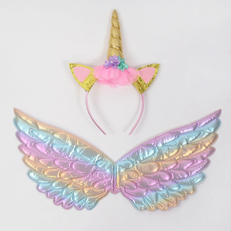 Unicórnio bandana fada asas de anjo crianças presente meninas arco-íris unicórnio festa de aniversário decoração cosplay adereços suprimentos chá de bebê