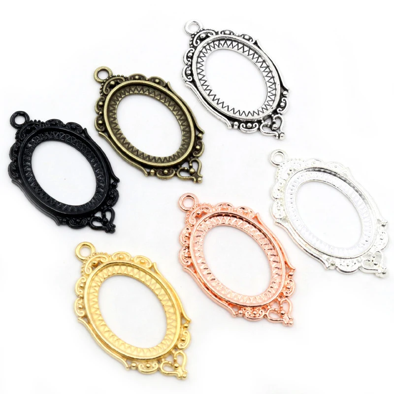 10 sztuk 18x25mm wewnętrzna rozmiar 6 kolory Plated kwiaty styl Cameo Cabochon ustawienia bazy wisiorek naszyjnik ustalenia — zdjęcie 3