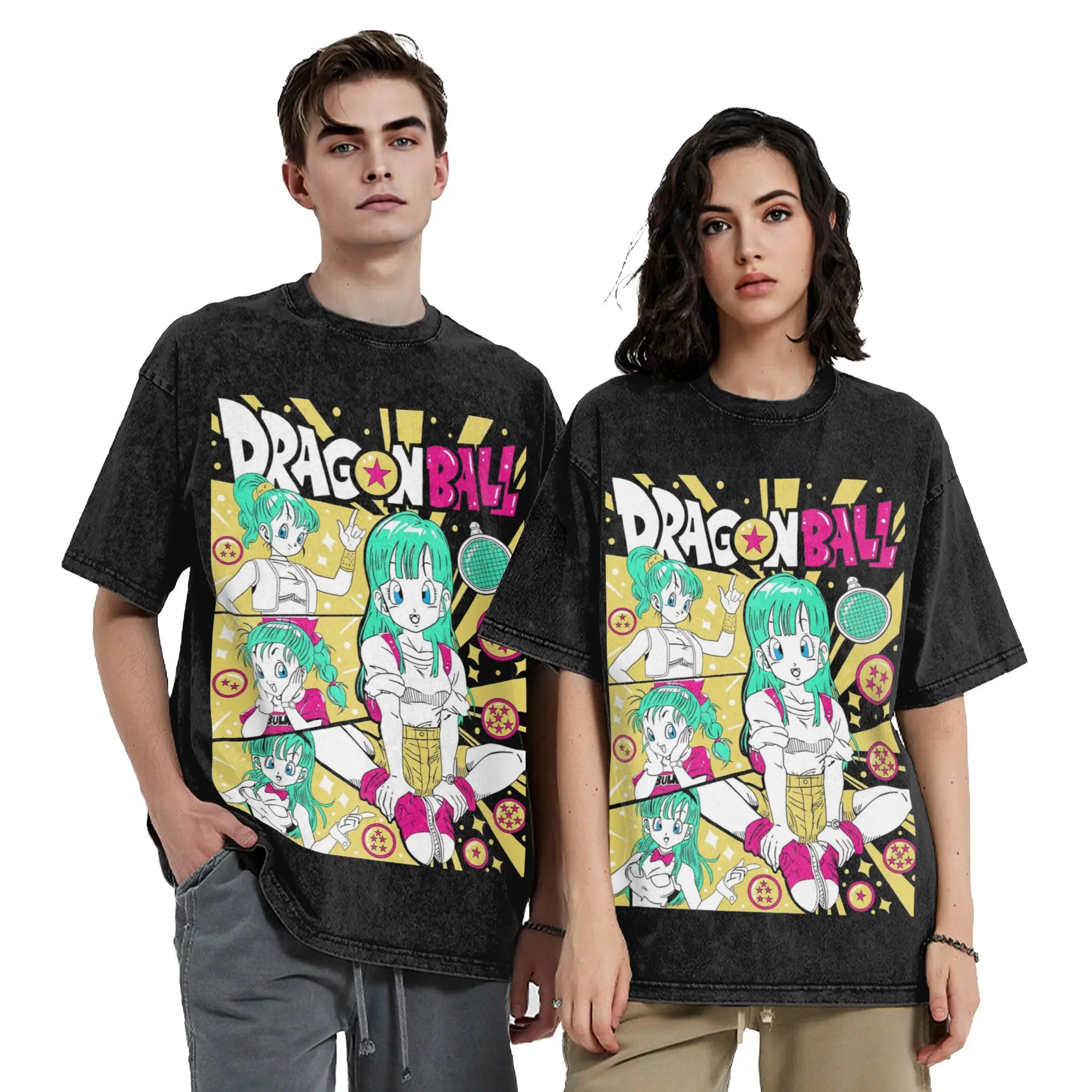 Washed T Shirt D-Dragon Ball Z Bulma Hip Hop Novelty T-Shirt Oversize  Streetwear 100% Cotton Summer Tops Tees Men Women