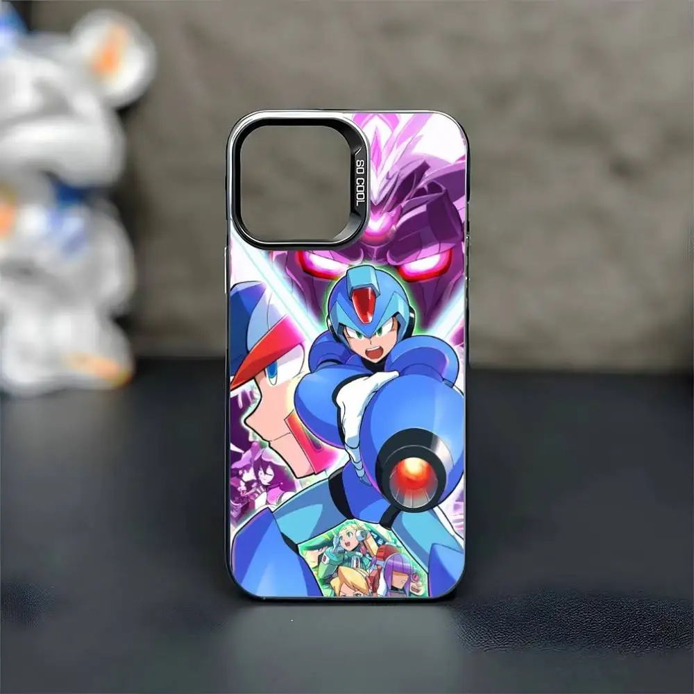 حافظة هاتف Game M-Megaman R-Rockman لهاتف iPhone17,16,15,14,13,12,11 Plus، Pro Max غطاء أسود غير لامع مقاوم للصدمات