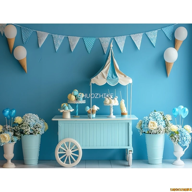 Summer Ice Cream Cart Happy Birthday Photography Background Home Decor Easter Holiday Baby Party Photo Studio Backdrops FB-12